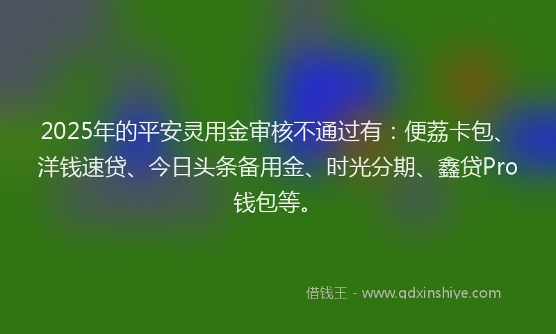 2025年的平安灵用金审核不通过有：便荔卡包、洋钱速贷、今日头条备用金、时光分期、鑫贷Pro钱包等。