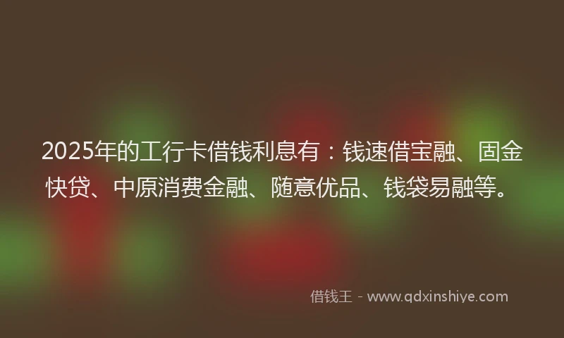 2025年的工行卡借钱利息有：钱速借宝融、固金快贷、中原消费金融、随意优品、钱袋易融等。
