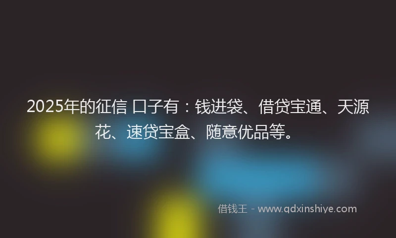2025年的征信 口子有：钱进袋、借贷宝通、天源花、速贷宝盒、随意优品等。