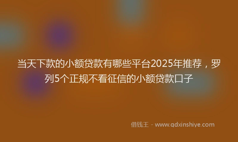 当天下款的小额贷款有哪些平台2025年推荐，罗列5个正规不看征信的小额贷款口子