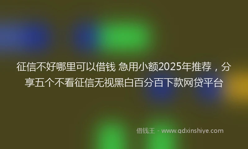 征信不好哪里可以借钱 急用小额2025年推荐，分享五个不看征信无视黑白百分百下款网贷平台