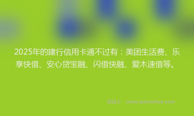 2025年的建行信用卡通不过有：美团生活费、乐享快借、安心贷宝融、闪借快融、爱木速借等。