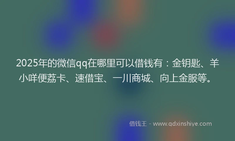 2025年的微信qq在哪里可以借钱有：金钥匙、羊小咩便荔卡、速借宝、一川商城、向上金服等。