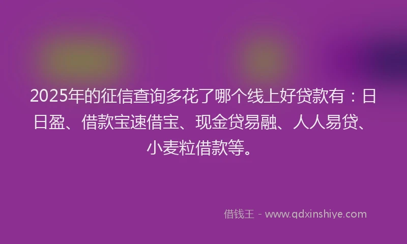 2025年的征信查询多花了哪个线上好贷款有：日日盈、借款宝速借宝、现金贷易融、人人易贷、小麦粒借款等。