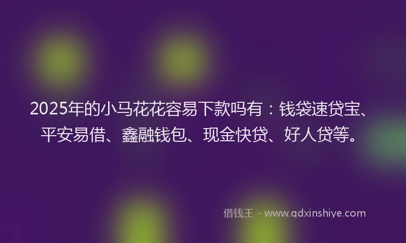 2025年的小马花花容易下款吗有：钱袋速贷宝、平安易借、鑫融钱包、现金快贷、好人贷等。