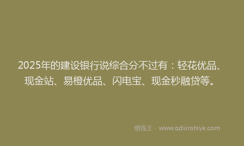 2025年的建设银行说综合分不过有：轻花优品、现金站、易橙优品、闪电宝、现金秒融贷等。