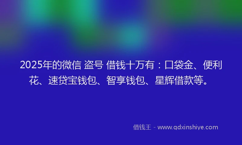 2025年的微信 盗号 借钱十万有：口袋金、便利花、速贷宝钱包、智享钱包、星辉借款等。