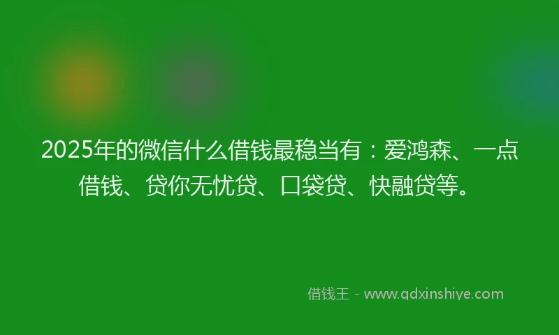 2025年的微信什么借钱最稳当有：爱鸿森、一点借钱、贷你无忧贷、口袋贷、快融贷等。