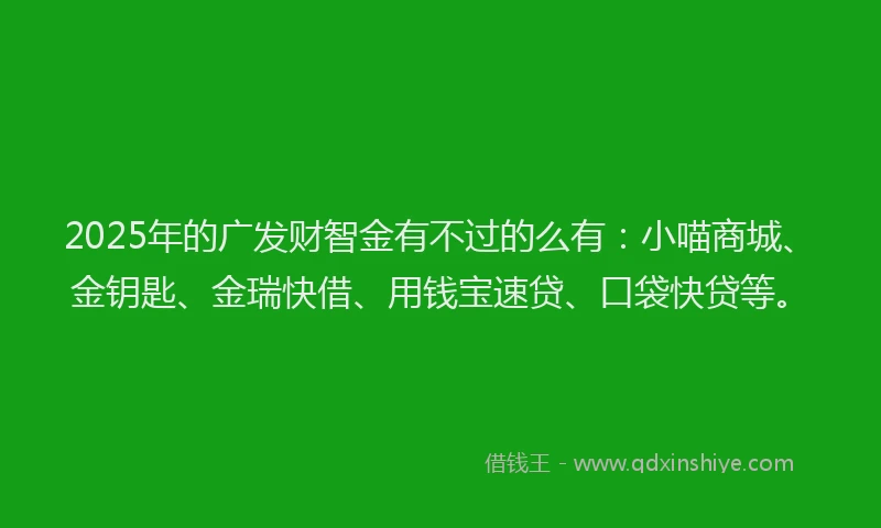 2025年的广发财智金有不过的么有：小喵商城、金钥匙、金瑞快借、用钱宝速贷、口袋快贷等。