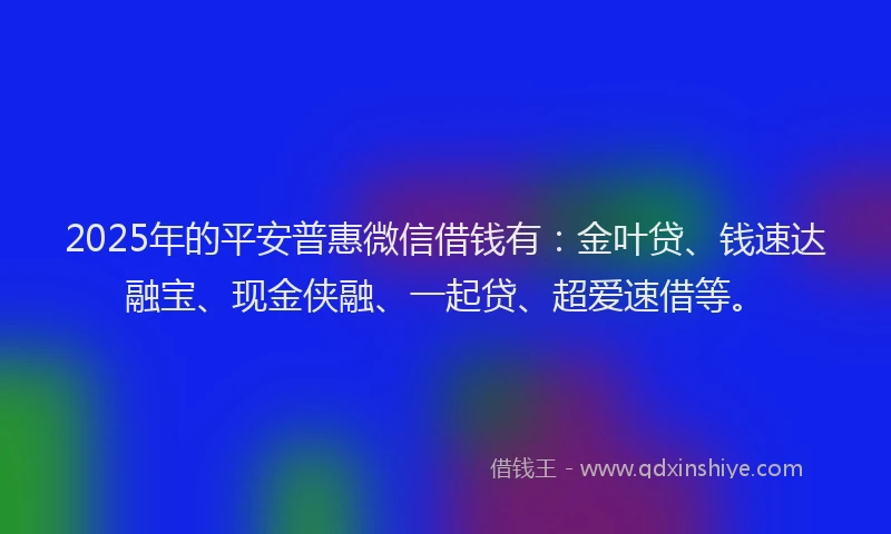 2025年的平安普惠微信借钱有：金叶贷、钱速达融宝、现金侠融、一起贷、超爱速借等。