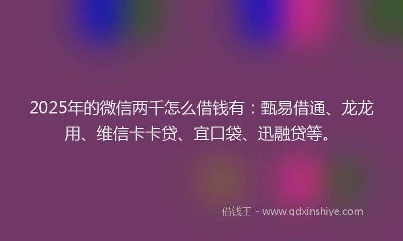2025年的微信两千怎么借钱有：甄易借通、龙龙用、维信卡卡贷、宜口袋、迅融贷等。