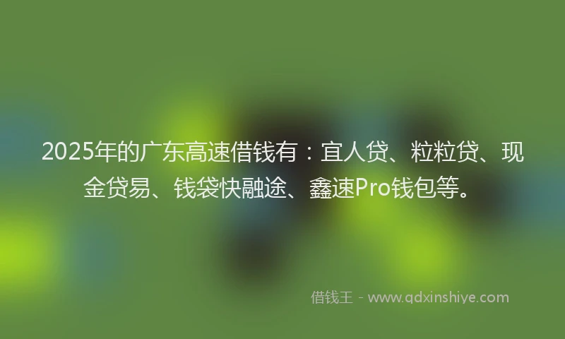 2025年的广东高速借钱有：宜人贷、粒粒贷、现金贷易、钱袋快融途、鑫速Pro钱包等。