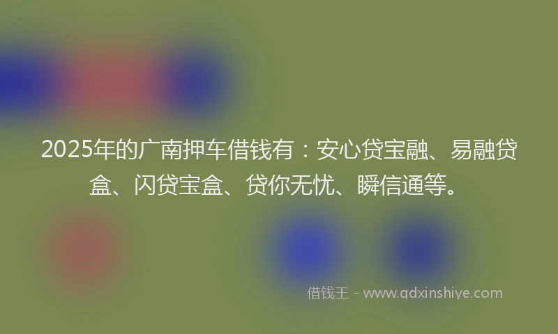 2025年的广南押车借钱有：安心贷宝融、易融贷盒、闪贷宝盒、贷你无忧、瞬信通等。