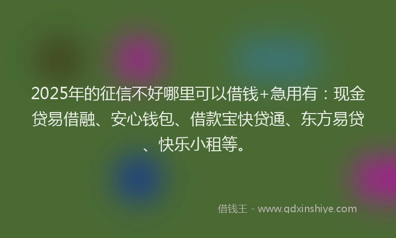 2025年的征信不好哪里可以借钱+急用有：现金贷易借融、安心钱包、借款宝快贷通、东方易贷、快乐小租等。