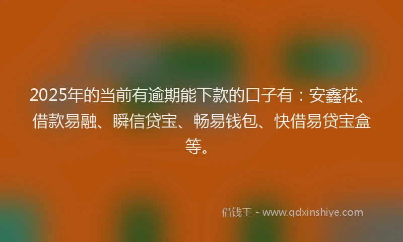 2025年的当前有逾期能下款的口子有：安鑫花、借款易融、瞬信贷宝、畅易钱包、快借易贷宝盒等。