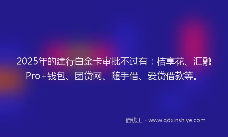 2025年的建行白金卡审批不过有：桔享花、汇融Pro+钱包、团贷网、随手借、爱贷借款等。
