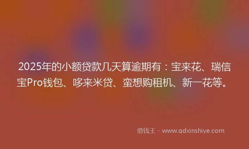 2025年的小额贷款几天算逾期有：宝来花、瑞信宝Pro钱包、哆来米贷、蛮想购租机、新一花等。