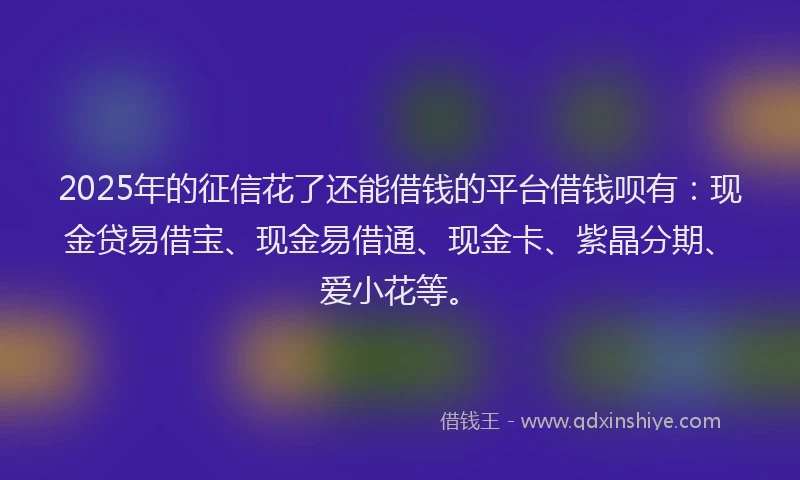 2025年的征信花了还能借钱的平台借钱呗有：现金贷易借宝、现金易借通、现金卡、紫晶分期、爱小花等。