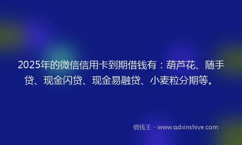 2025年的微信信用卡到期借钱有：葫芦花、随手贷、现金闪贷、现金易融贷、小麦粒分期等。