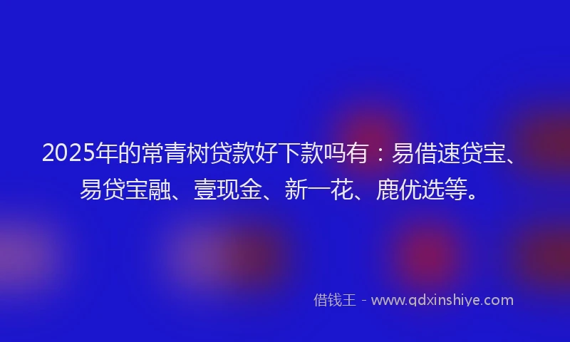 2025年的常青树贷款好下款吗有：易借速贷宝、易贷宝融、壹现金、新一花、鹿优选等。