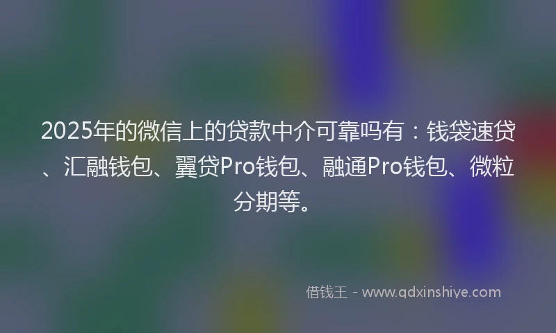 2025年的微信上的贷款中介可靠吗有：钱袋速贷、汇融钱包、翼贷Pro钱包、融通Pro钱包、微粒分期等。