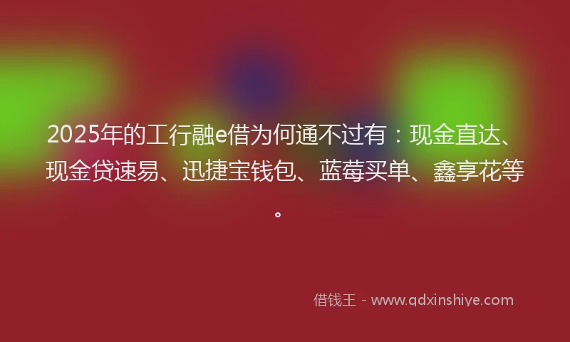 2025年的工行融e借为何通不过有：现金直达、现金贷速易、迅捷宝钱包、蓝莓买单、鑫享花等。