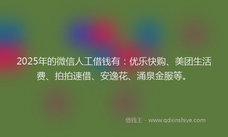 2025年的微信人工借钱有：优乐快购、美团生活费、拍拍速借、安逸花、涌泉金服等。