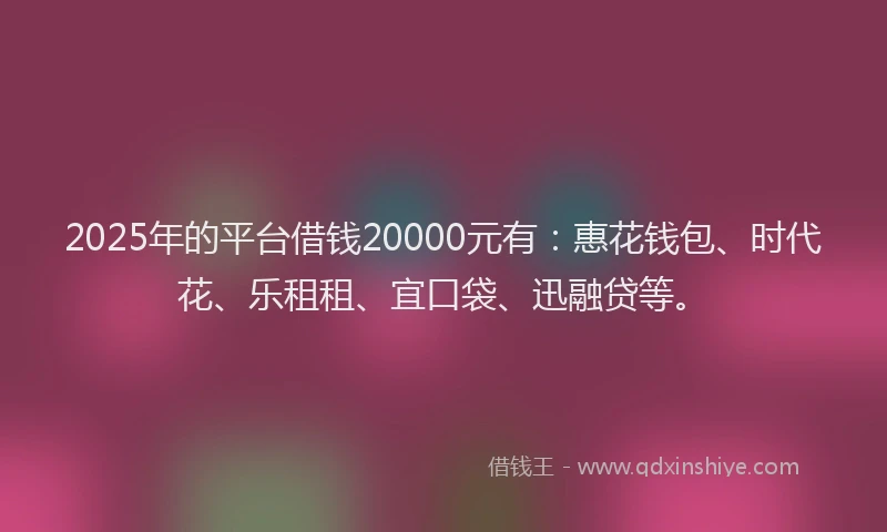 2025年的平台借钱20000元有：惠花钱包、时代花、乐租租、宜口袋、迅融贷等。