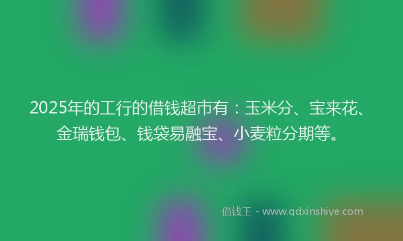 2025年的工行的借钱超市有：玉米分、宝来花、金瑞钱包、钱袋易融宝、小麦粒分期等。