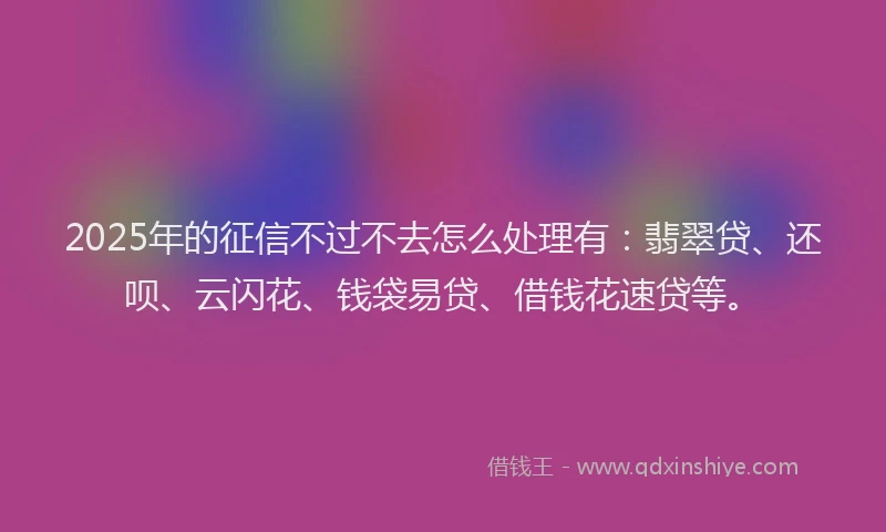 2025年的征信不过不去怎么处理有：翡翠贷、还呗、云闪花、钱袋易贷、借钱花速贷等。