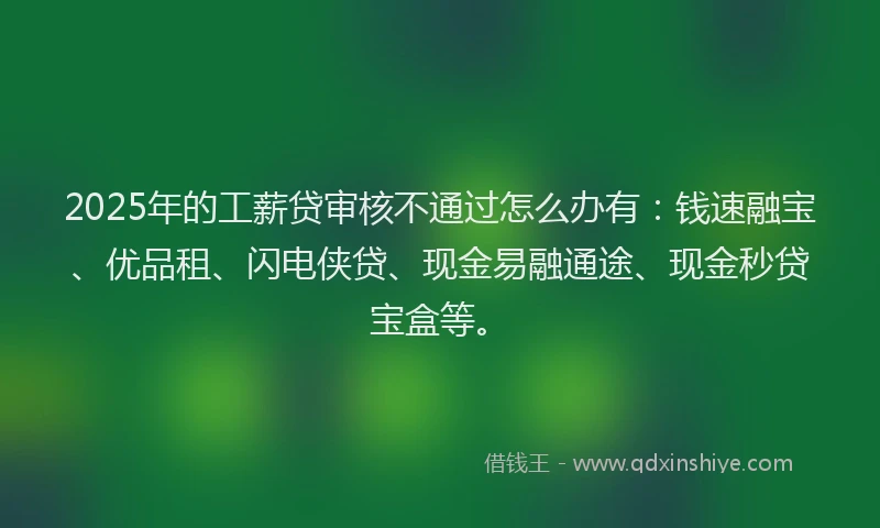 2025年的工薪贷审核不通过怎么办有：钱速融宝、优品租、闪电侠贷、现金易融通途、现金秒贷宝盒等。