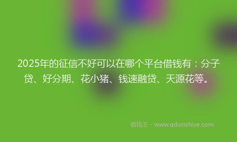 2025年的征信不好可以在哪个平台借钱有：分子贷、好分期、花小猪、钱速融贷、天源花等。