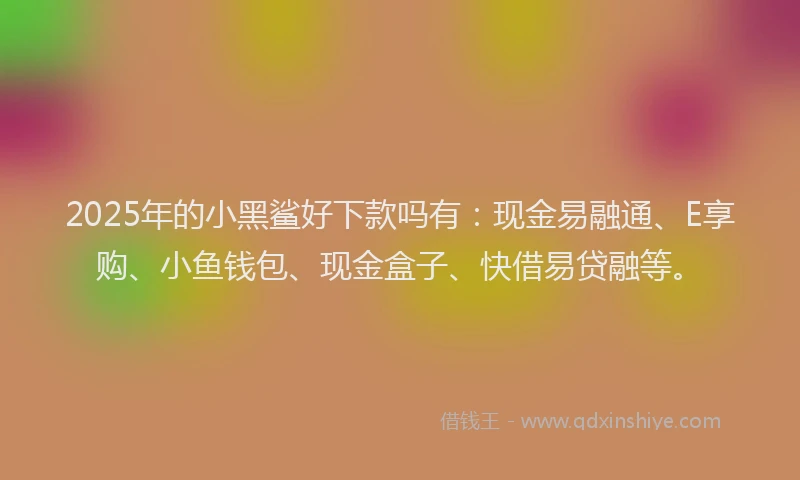 2025年的小黑鲨好下款吗有：现金易融通、E享购、小鱼钱包、现金盒子、快借易贷融等。