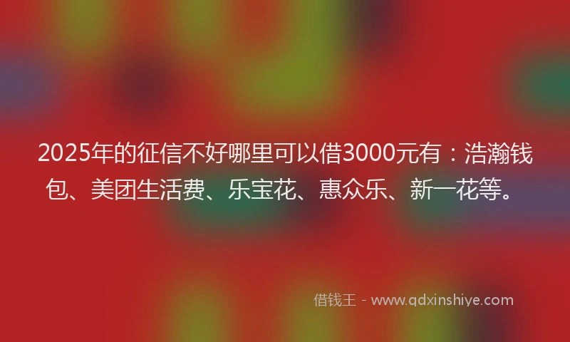 2025年的征信不好哪里可以借3000元有：浩瀚钱包、美团生活费、乐宝花、惠众乐、新一花等。