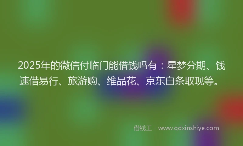2025年的微信付临门能借钱吗有：星梦分期、钱速借易行、旅游购、维品花、京东白条取现等。