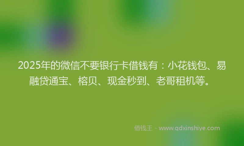 2025年的微信不要银行卡借钱有：小花钱包、易融贷通宝、榕贝、现金秒到、老哥租机等。