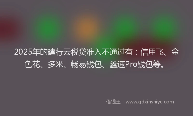 2025年的建行云税贷准入不通过有：信用飞、金色花、多米、畅易钱包、鑫速Pro钱包等。