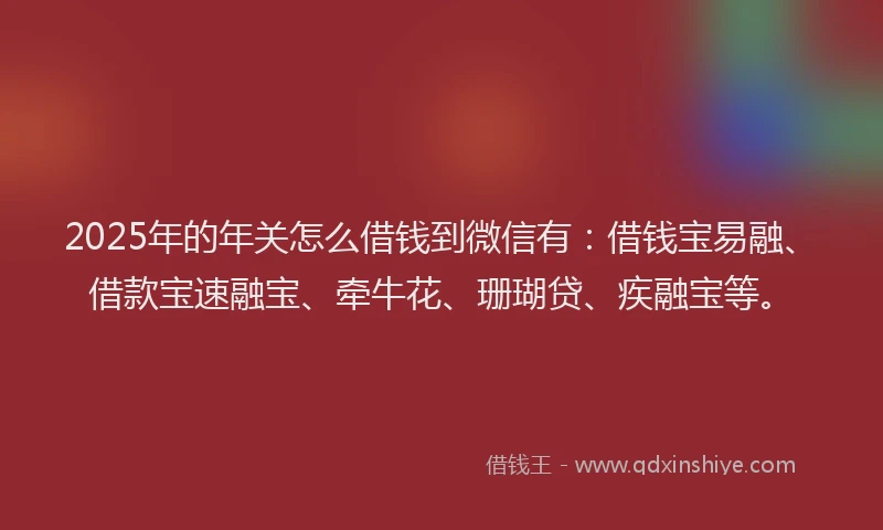 2025年的年关怎么借钱到微信有：借钱宝易融、借款宝速融宝、牵牛花、珊瑚贷、疾融宝等。