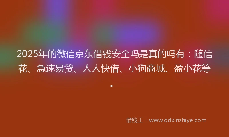2025年的微信京东借钱安全吗是真的吗有：随信花、急速易贷、人人快借、小狗商城、盈小花等。