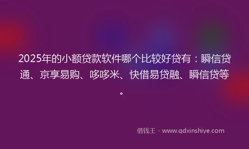 2025年的小额贷款软件哪个比较好贷有：瞬信贷通、京享易购、哆哆米、快借易贷融、瞬信贷等。