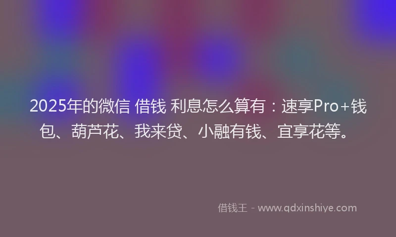 2025年的微信 借钱 利息怎么算有：速享Pro+钱包、葫芦花、我来贷、小融有钱、宜享花等。