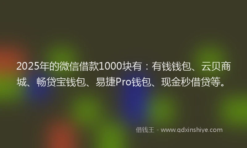 2025年的微信借款1000块有：有钱钱包、云贝商城、畅贷宝钱包、易捷Pro钱包、现金秒借贷等。