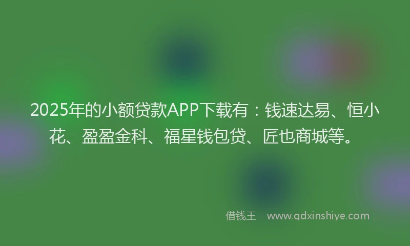 2025年的小额贷款APP下载有：钱速达易、恒小花、盈盈金科、福星钱包贷、匠也商城等。