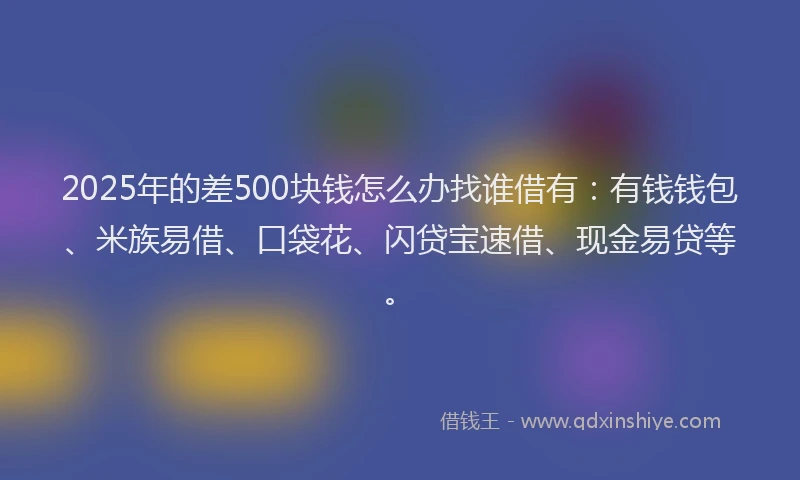 2025年的差500块钱怎么办找谁借有：有钱钱包、米族易借、口袋花、闪贷宝速借、现金易贷等。