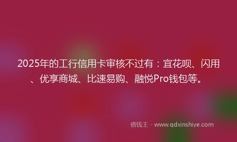 2025年的工行信用卡审核不过有：宜花呗、闪用、优享商城、比速易购、融悦Pro钱包等。