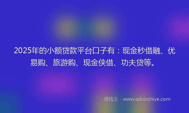 2025年的小额贷款平台口子有：现金秒借融、优易购、旅游购、现金侠借、功夫贷等。