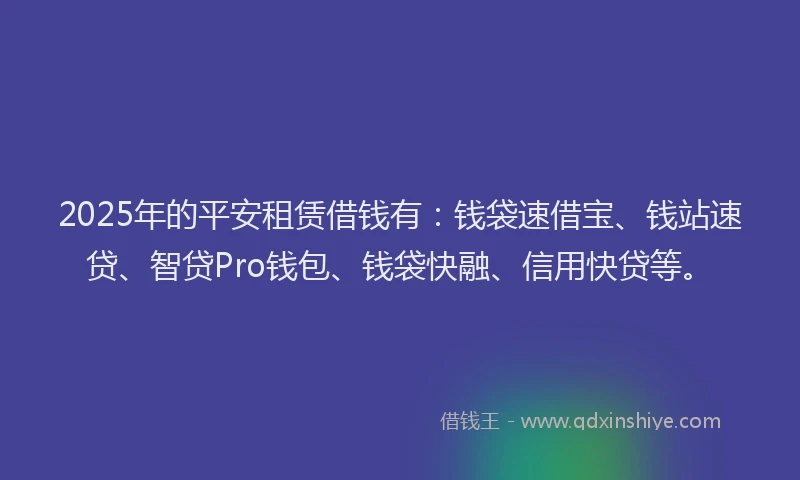 2025年的平安租赁借钱有：钱袋速借宝、钱站速贷、智贷Pro钱包、钱袋快融、信用快贷等。