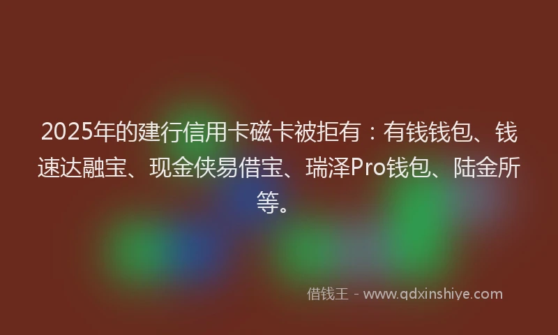 2025年的建行信用卡磁卡被拒有：有钱钱包、钱速达融宝、现金侠易借宝、瑞泽Pro钱包、陆金所等。
