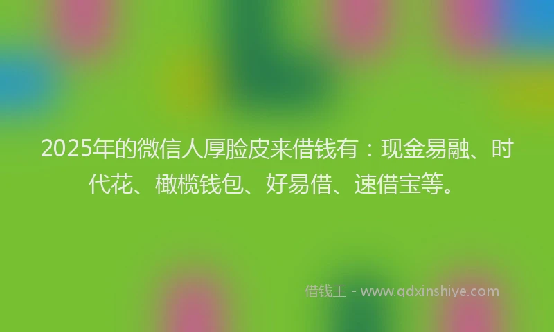 2025年的微信人厚脸皮来借钱有：现金易融、时代花、橄榄钱包、好易借、速借宝等。