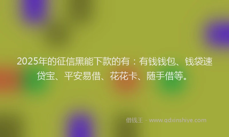 2025年的征信黑能下款的有：有钱钱包、钱袋速贷宝、平安易借、花花卡、随手借等。
